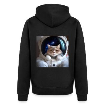 Katze im Weltraum - Unisex Premium Bio Zip Hoodie - Schwarz - Hinten - Nico (187cm)