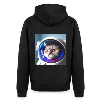 Katze im Weltraum - Unisex Premium Bio Zip Hoodie - Schwarz - Hinten - Nico (187cm)