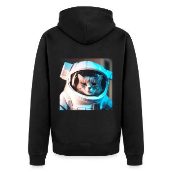 Katze im Weltraum - Unisex Premium Bio Zip Hoodie - Schwarz - Hinten - Nico (187cm)