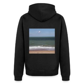 Meer Urlaub am Strand - Unisex Premium Bio Zip Hoodie - Schwarz - Hinten - Nico (187cm)
