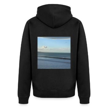 Meer Urlaub am Strand - Unisex Premium Bio Zip Hoodie - Schwarz - Hinten - Nico (187cm)