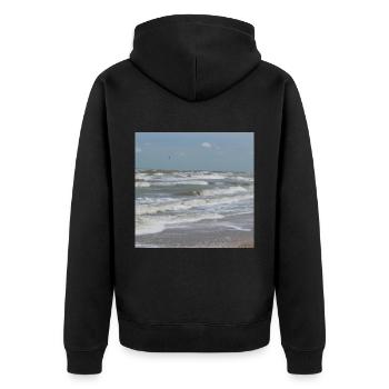 Meer Urlaub am Strand - Unisex Premium Bio Zip Hoodie - Schwarz - Hinten - Nico (187cm)