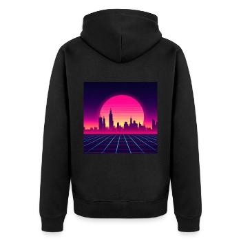 Style vague rétro avec coucher de soleil - Veste à capuche bio Premium Unisexe - noir - Dos - Nico (187cm)