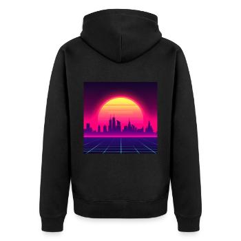 Style vague rétro avec coucher de soleil - Veste à capuche bio Premium Unisexe - noir - Dos - Nico (187cm)