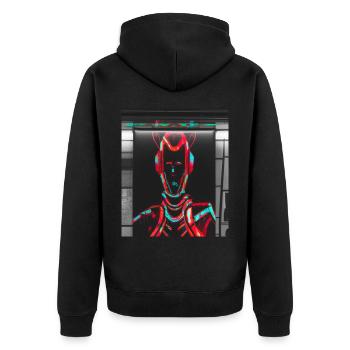 Futuristisches Cyborg in U-Bahn Station - Unisex Premium Bio Zip Hoodie - Schwarz - Hinten - Nico (187cm)