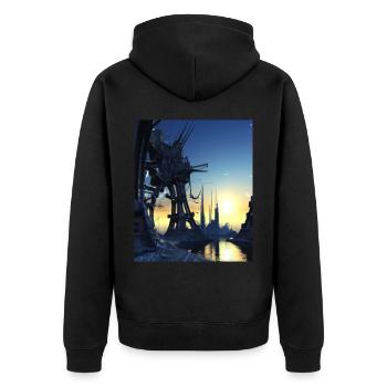 Science Fiction Stadt Zukunft - Unisex Premium Bio Zip Hoodie - Schwarz - Hinten - Nico (187cm)