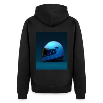Motorradfahrer Helm - Unisex Premium Bio Zip Hoodie - Schwarz - Hinten - Nico (187cm)