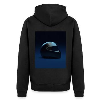 Motorradfahrer Helm - Unisex Premium Bio Zip Hoodie - Schwarz - Hinten - Nico (187cm)