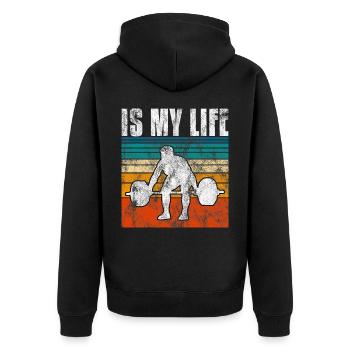 Bodybuilding is my life Bodybuilder GYM Kraftsport - Unisex Premium Bio Zip Hoodie - Schwarz - Hinten - Nico (187cm)