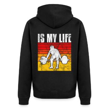 Bodybuilding is my life Bodybuilder GYM Kraftsport - Unisex Premium Bio Zip Hoodie - Schwarz - Hinten - Nico (187cm)