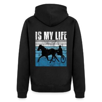 Is my life Trabreiter Trabrennen Trabreiten Retro - Unisex Premium Bio Zip Hoodie - Schwarz - Hinten - Nico (187cm)