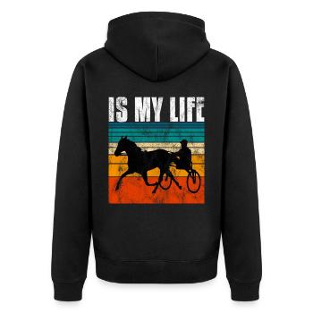 Is my life Trabreiter Trabrennen Trabreiten Retro - Unisex Premium Bio Zip Hoodie - Schwarz - Hinten - Nico (187cm)