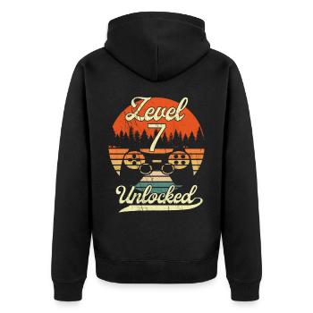 Level 7 Unlocked Männer Jungs Gamer 7 Geburtstag - Unisex Premium Bio Zip Hoodie - Schwarz - Hinten - Nico (187cm)