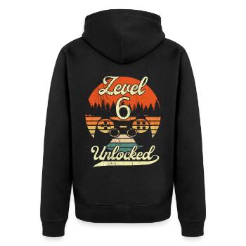 Level 6 Unlocked Männer Jungs Gamer 6 Geburtstag - Unisex Premium Bio Zip Hoodie - Schwarz - Hinten - Nico (187cm)