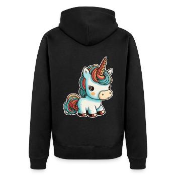 Einhorn Bunt Farben Süß Niedlich Cartoon Comic - Unisex Premium Bio Zip Hoodie - Schwarz - Hinten - Nico (187cm)