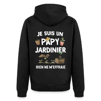 Je Suis un papy jardinier rien ne m'effraie - Veste à capuche bio Premium Unisexe - noir - Dos - Nico (187cm)