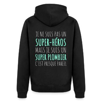 Plombier super héros humour cadeau pour plombier - Veste à capuche bio Premium Unisexe - noir - Dos - Nico (187cm)