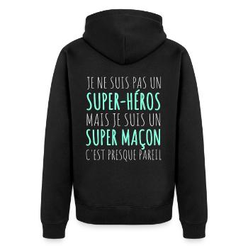Maçon super héros humour cadeau pour maçon - Veste à capuche bio Premium Unisexe - noir - Dos - Nico (187cm)