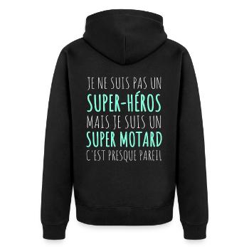 Motard super héros humour moto cadeau - Veste à capuche bio Premium Unisexe - noir - Dos - Nico (187cm)