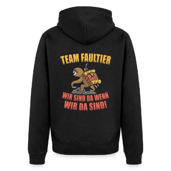 Team Faultier- Wandern und Bergsteigen - Unisex Premium Bio Zip Hoodie - Schwarz - Hinten - Nico (187cm)