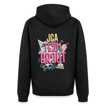 Junggesellinenabschied 90er JGA Retro Vintage - Unisex Premium Bio Zip Hoodie - Schwarz - Hinten - Nico (187cm)