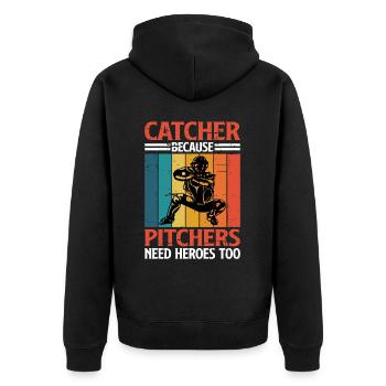 Catcher Because Pitchers Need Heroes Too 2 - Unisex Premium Bio Zip Hoodie - Schwarz - Hinten - Nico (187cm)