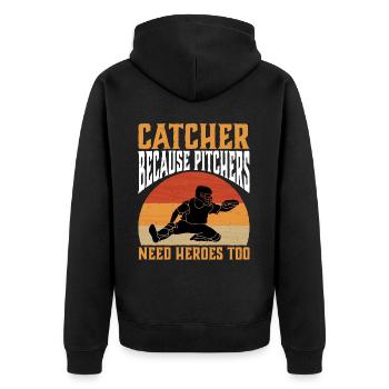 Catcher Because Pitchers Need Heroes Too 3 - Unisex Premium Bio Zip Hoodie - Schwarz - Hinten - Nico (187cm)