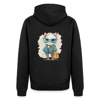 Katzenmode - Unisex Premium Bio Zip Hoodie - Schwarz - Hinten - Nico (187cm)