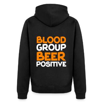 Blood Group Beer Positive - Unisex Premium Bio Zip Hoodie - Schwarz - Hinten - Nico (187cm)