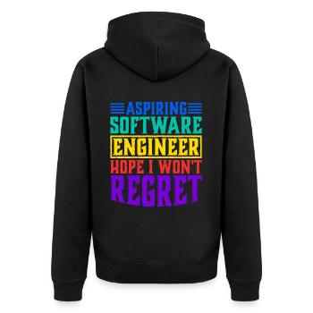 Aspiring Software Engineer, Hope I Won't Regret - Unisex Premium Organic Zip Hoodie - black - Back - Nico (187cm)