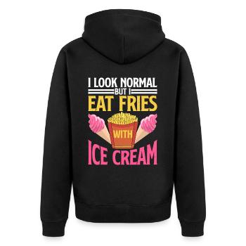 I Look Normal But I Eat Fries With Ice Cream 2 - Unisex Premium Organic Zip Hoodie - black - Back - Nico (187cm)