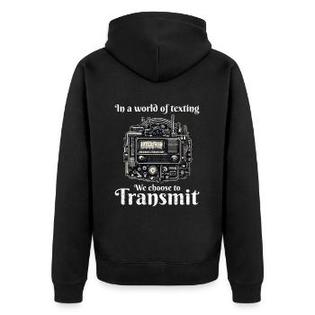Vintage-Amateurfunker Lustig - Unisex Premium Bio Zip Hoodie - Schwarz - Hinten - Nico (187cm)