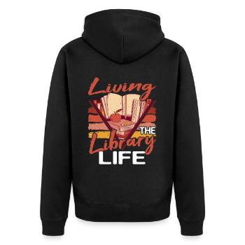 Living The Library Life 2 - Unisex Premium Organic Zip Hoodie - black - Back - Nico (187cm)