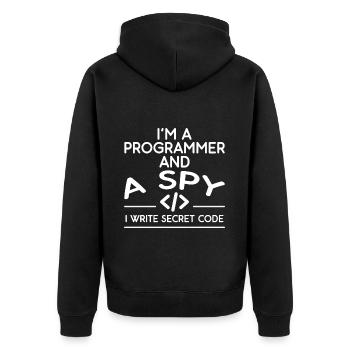 I'm A Programmer And A Spy, I Write Secret Code 4 - Unisex Premium Bio Zip Hoodie - Schwarz - Hinten - Nico (187cm)