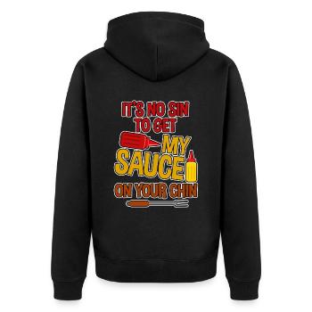 It's No Sin To Get My Sauce On Your Chin 2 - Unisex Premium Bio Zip Hoodie - Schwarz - Hinten - Nico (187cm)