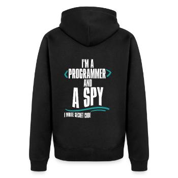 I'm A Programmer And A Spy, I Write Secret Code 2 - Unisex Premium Bio Zip Hoodie - Schwarz - Hinten - Nico (187cm)