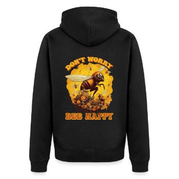 Don't Worry Bee Happy 46 - Unisex Premium Organic Zip Hoodie - black - Back - Nico (187cm)