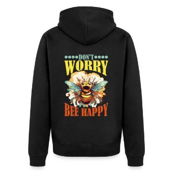 Don't Worry Bee Happy 47 - Unisex Premium Organic Zip Hoodie - black - Back - Nico (187cm)