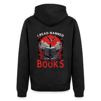 I Read Banned Books 64 - Unisex Premium Organic Zip Hoodie - black - Back - Nico (187cm)