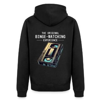 Rétro VHS cassette nostalgique des années 80 Binge-watching - Veste à capuche bio Premium Unisexe - noir - Dos - Nico (187cm)