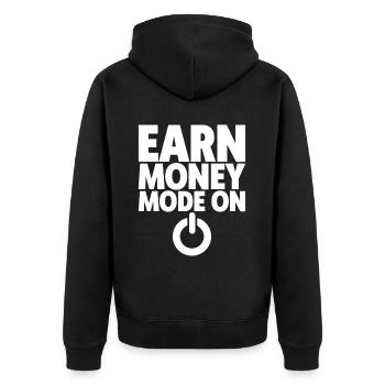 Earn Money Mode On 2 - Unisex Premium Bio Zip Hoodie - Schwarz - Hinten - Nico (187cm)