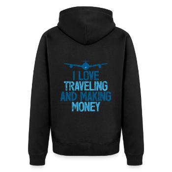 I Love Traveling And Making Money 3 - Unisex Premium Bio Zip Hoodie - Schwarz - Hinten - Nico (187cm)