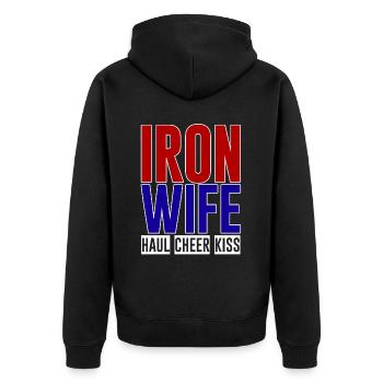 Ironwife, Haul Cheer Kiss 2 - Unisex Premium Organic Zip Hoodie - black - Back - Nico (187cm)