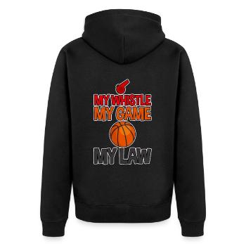 My Whistle My Game My Law 2 - Unisex Premium Organic Zip Hoodie - black - Back - Nico (187cm)