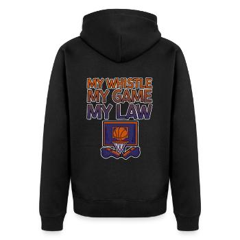 My Whistle My Game My Law 4 - Unisex Premium Organic Zip Hoodie - black - Back - Nico (187cm)