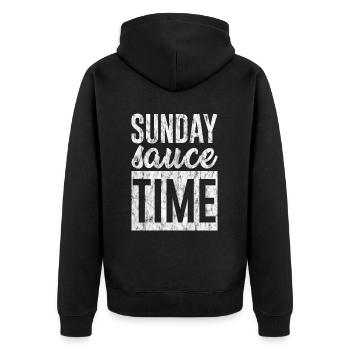 Sunday Sauce Time 3 - Unisex Premium Bio Zip Hoodie - Schwarz - Hinten - Nico (187cm)