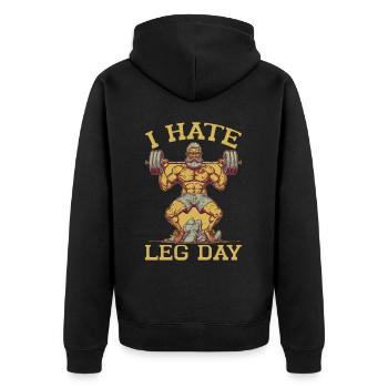 I Hate Leg Day 21 - Unisex Premium Bio Zip Hoodie - Schwarz - Hinten - Nico (187cm)