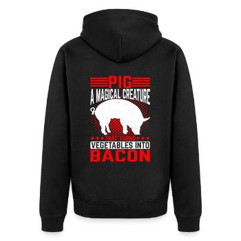 Pig, A Creature That Turns Vegetables Into Bacon 5 - Unisex Premium Organic Zip Hoodie - black - Back - Nico (187cm)