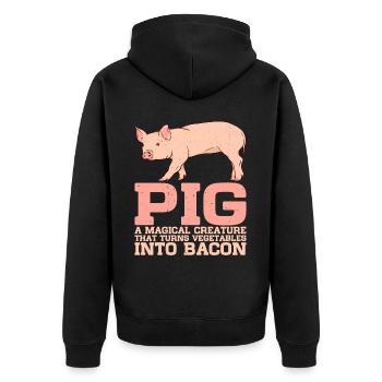 Pig, A Creature That Turns Vegetables Into Bacon 7 - Unisex Premium Organic Zip Hoodie - black - Back - Nico (187cm)