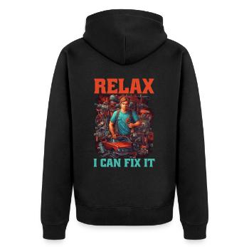 Relax I Can Fix It 18 - Unisex Premium Organic Zip Hoodie - black - Back - Nico (187cm)